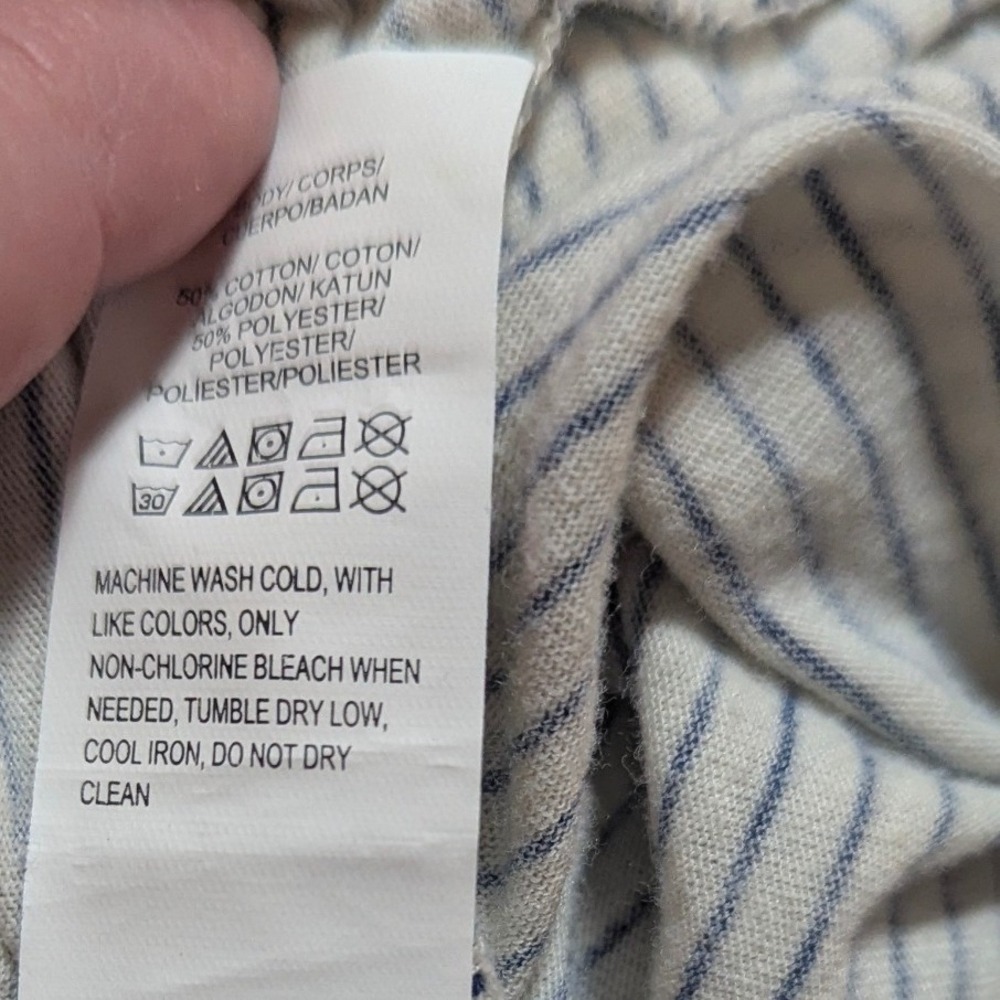 Lucky Brand Tank Top Womens S White Blue Striped Namaste Lotus Graphic Boho Chic - Picture 9 of 9